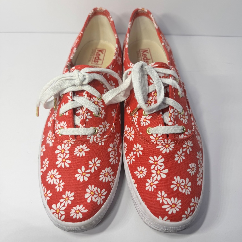 Keds Champion Daisy Red White Floral Canvas Sneakers Women's Size 10 Dream Foam